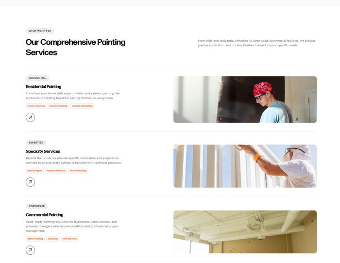 Rigos Painting comprehensive services — Residential, Specialty, and Commercial painting with gallery