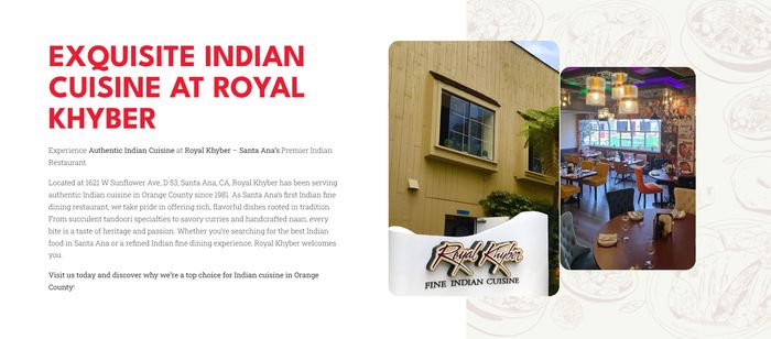 Royal Khyber — Exquisite Indian Cuisine, about section with restaurant heritage